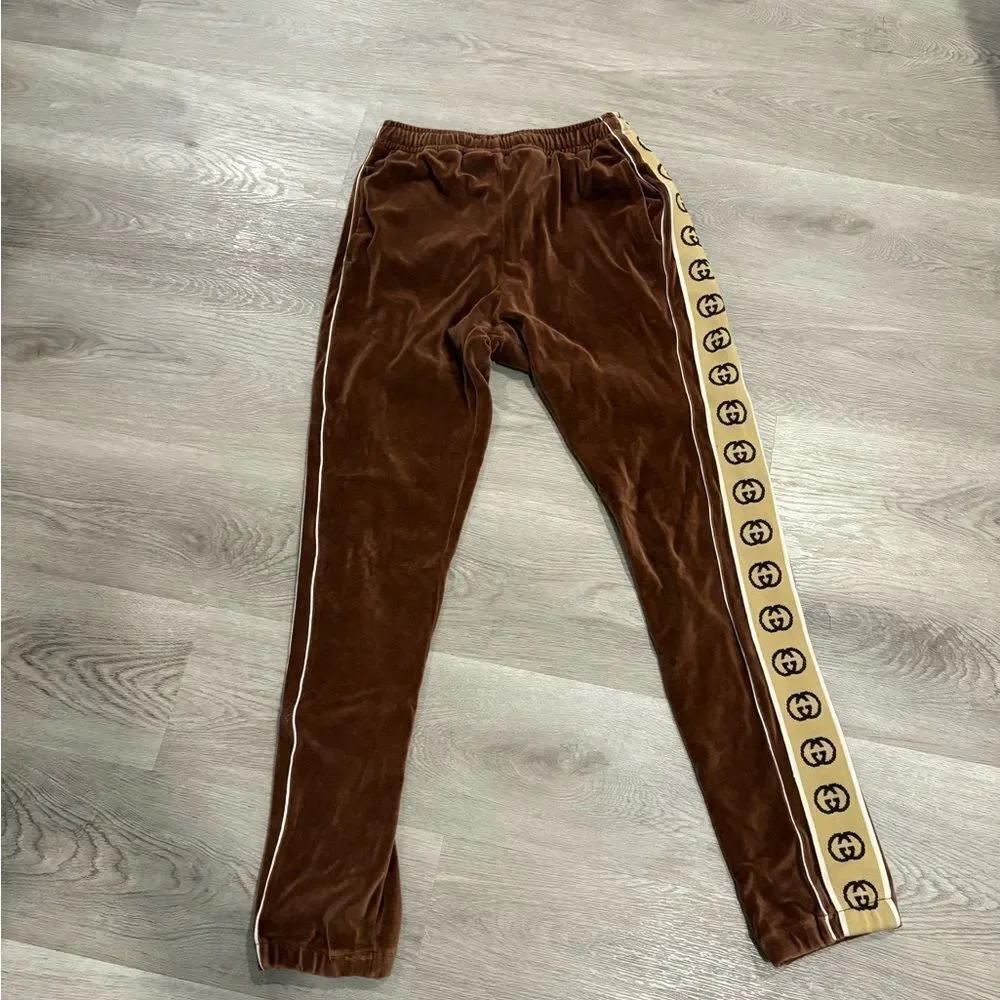 Gucci Interlocking GG Stripe Velour Brown Jogger Size small